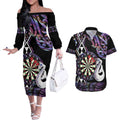 Personalised New Zealand Darts Couples Matching Off The Shoulder Long Sleeve Dress and Hawaiian Shirt Ngutukaka Manaia Taniko Luxury Purple - Aussie Hoodie