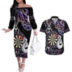 Personalised New Zealand Darts Couples Matching Off The Shoulder Long Sleeve Dress and Hawaiian Shirt Ngutukaka Manaia Taniko Luxury Purple - Aussie Hoodie