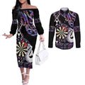 Personalised New Zealand Darts Couples Matching Off The Shoulder Long Sleeve Dress and Long Sleeve Button Shirt Ngutukaka Manaia Taniko Luxury Purple - Aussie Hoodie