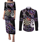 Personalised New Zealand Darts Couples Matching Puletasi and Long Sleeve Button Shirt Ngutukaka Manaia Taniko Luxury Purple - Aussie Hoodie