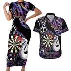 Personalised New Zealand Darts Couples Matching Short Sleeve Bodycon Dress and Hawaiian Shirt Ngutukaka Manaia Taniko Luxury Purple - Aussie Hoodie