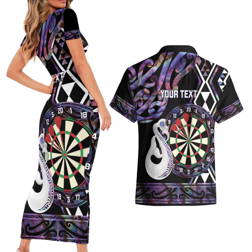 Personalised New Zealand Darts Couples Matching Short Sleeve Bodycon Dress and Hawaiian Shirt Ngutukaka Manaia Taniko Luxury Purple - Aussie Hoodie