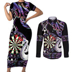 Personalised New Zealand Darts Couples Matching Short Sleeve Bodycon Dress and Long Sleeve Button Shirt Ngutukaka Manaia Taniko Luxury Purple - Aussie Hoodie