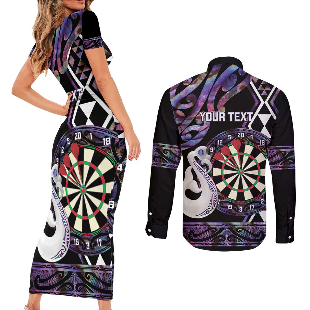 Personalised New Zealand Darts Couples Matching Short Sleeve Bodycon Dress and Long Sleeve Button Shirt Ngutukaka Manaia Taniko Luxury Purple - Aussie Hoodie