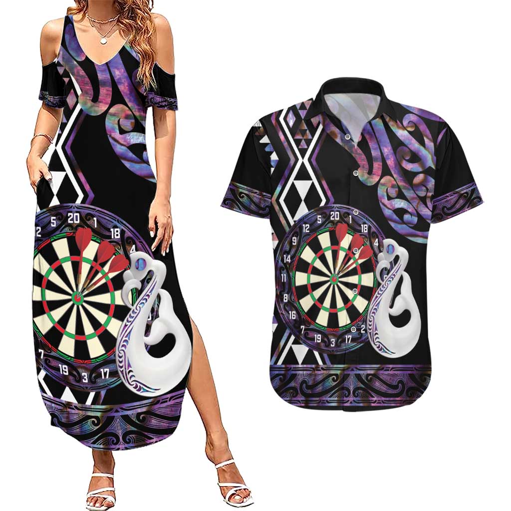 Personalised New Zealand Darts Couples Matching Summer Maxi Dress and Hawaiian Shirt Ngutukaka Manaia Taniko Luxury Purple - Aussie Hoodie