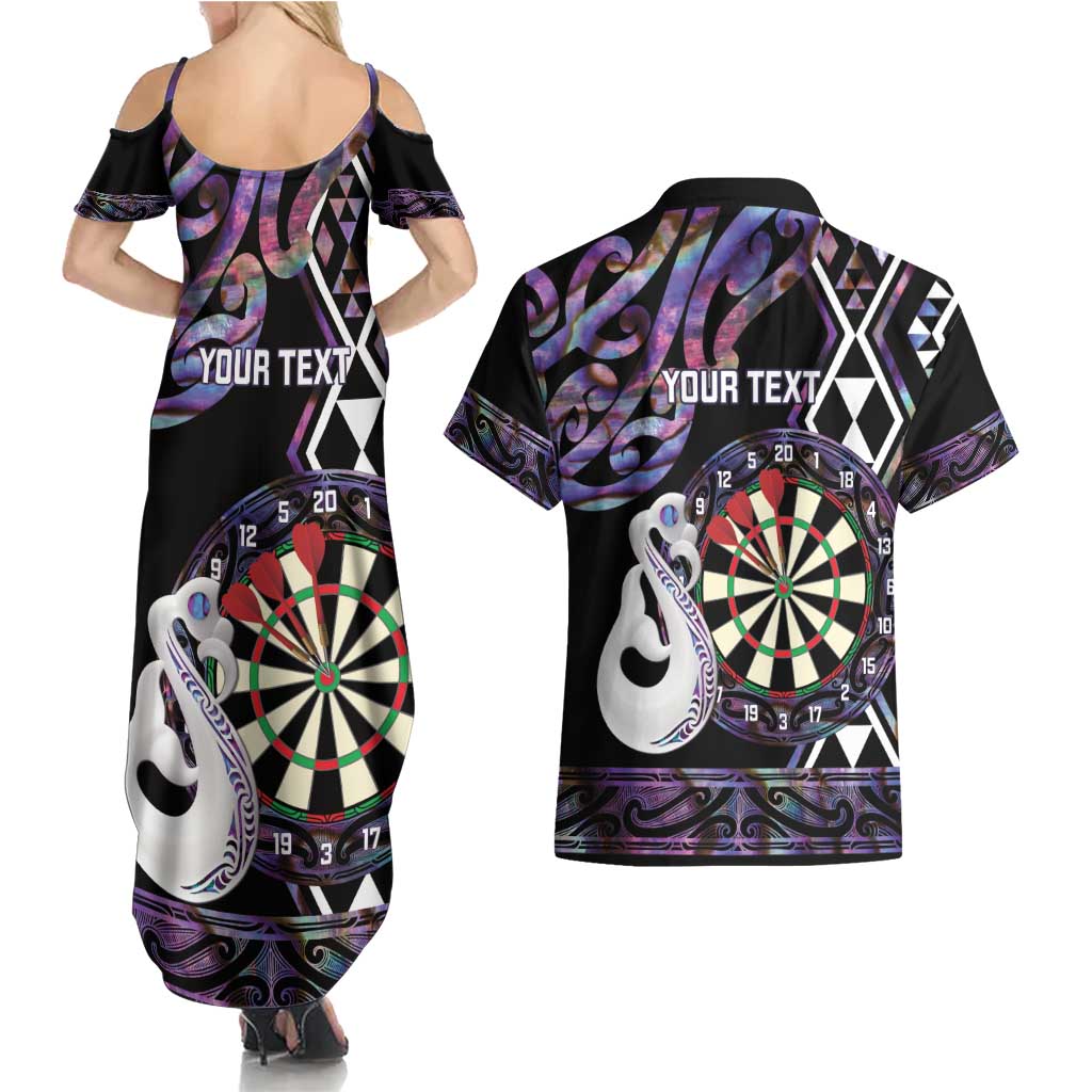 Personalised New Zealand Darts Couples Matching Summer Maxi Dress and Hawaiian Shirt Ngutukaka Manaia Taniko Luxury Purple - Aussie Hoodie