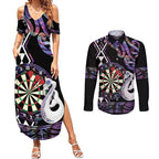 Personalised New Zealand Darts Couples Matching Summer Maxi Dress and Long Sleeve Button Shirt Ngutukaka Manaia Taniko Luxury Purple - Aussie Hoodie