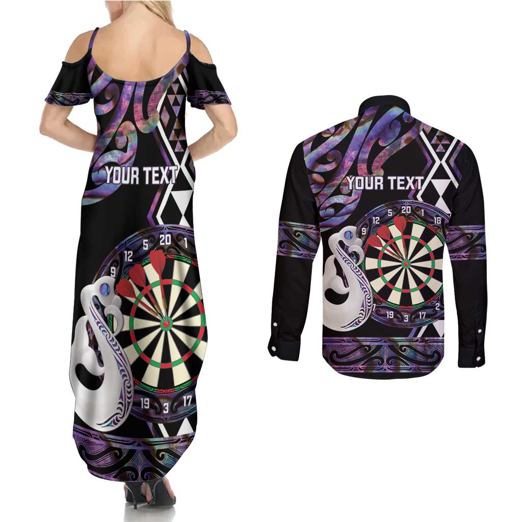 Personalised New Zealand Darts Couples Matching Summer Maxi Dress and Long Sleeve Button Shirt Ngutukaka Manaia Taniko Luxury Purple - Aussie Hoodie