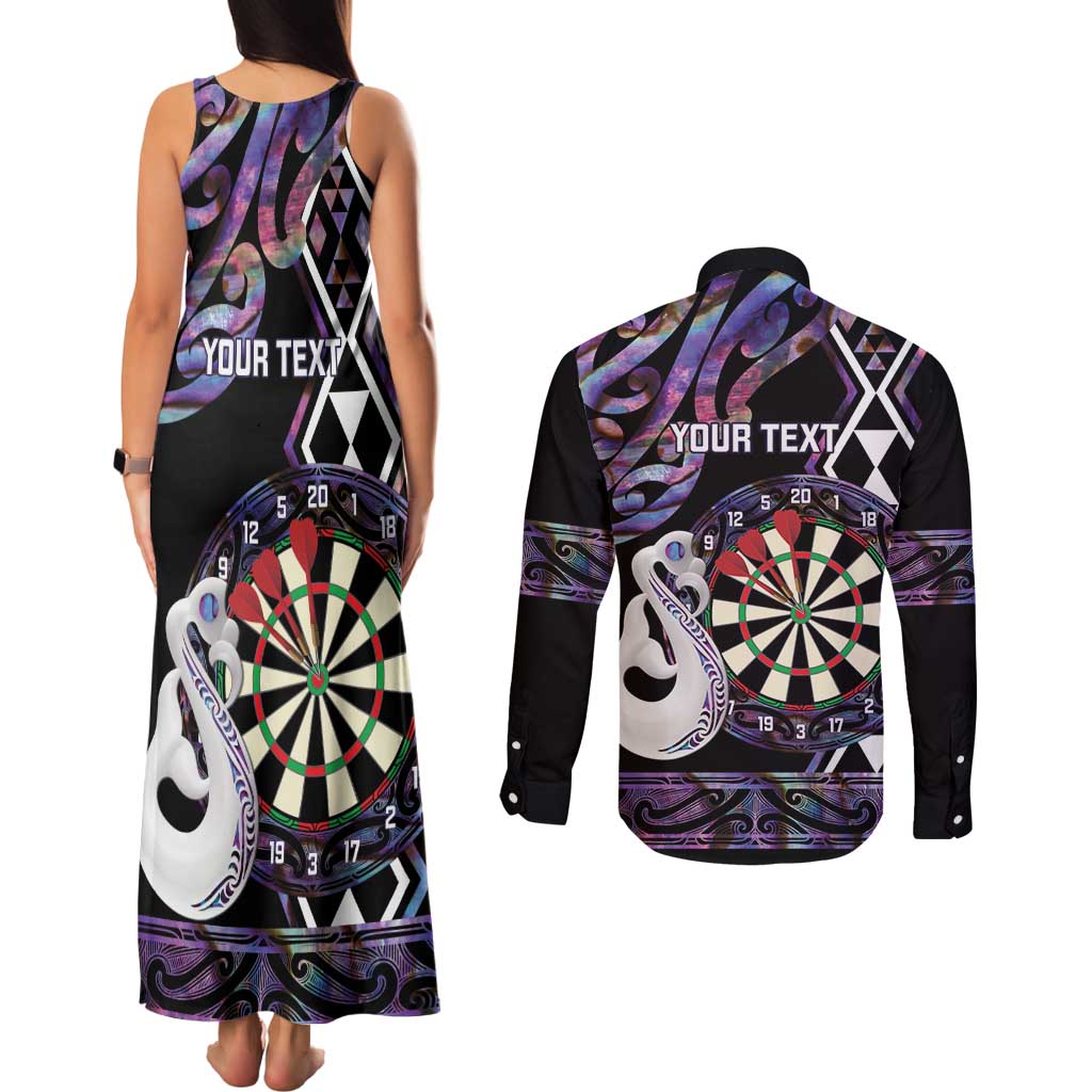 Personalised New Zealand Darts Couples Matching Tank Maxi Dress and Long Sleeve Button Shirt Ngutukaka Manaia Taniko Luxury Purple - Aussie Hoodie