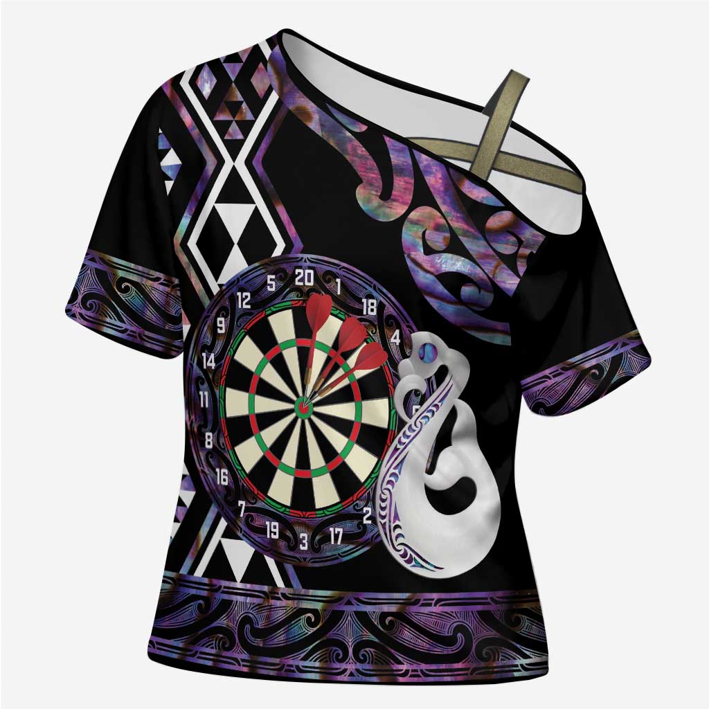 Personalised New Zealand Darts Cross Shoulder Shirt Ngutukaka Manaia Taniko Luxury Purple - Aussie Hoodie