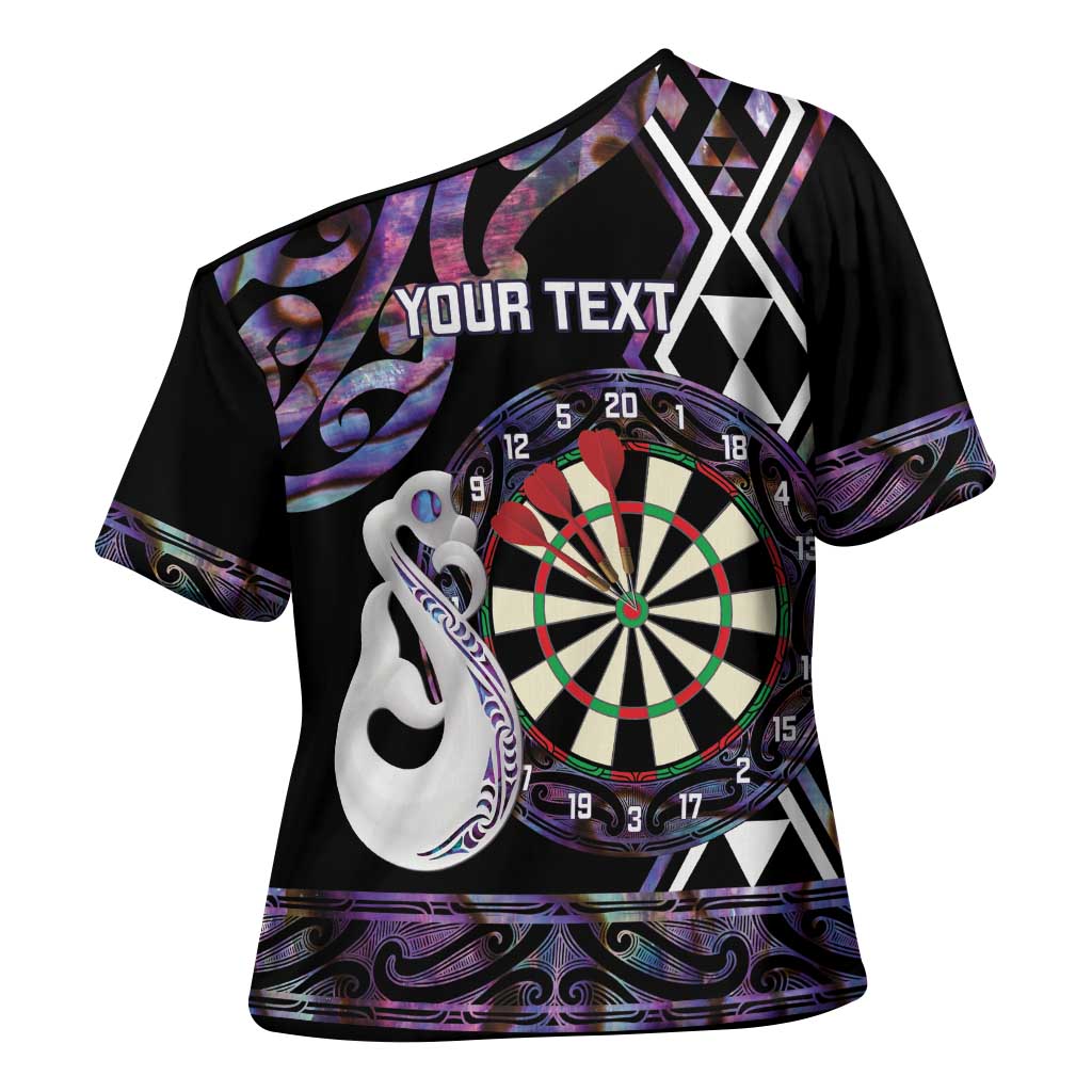 Personalised New Zealand Darts Cross Shoulder Shirt Ngutukaka Manaia Taniko Luxury Purple - Aussie Hoodie
