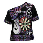 Personalised New Zealand Darts Cross Shoulder Shirt Ngutukaka Manaia Taniko Luxury Purple - Aussie Hoodie