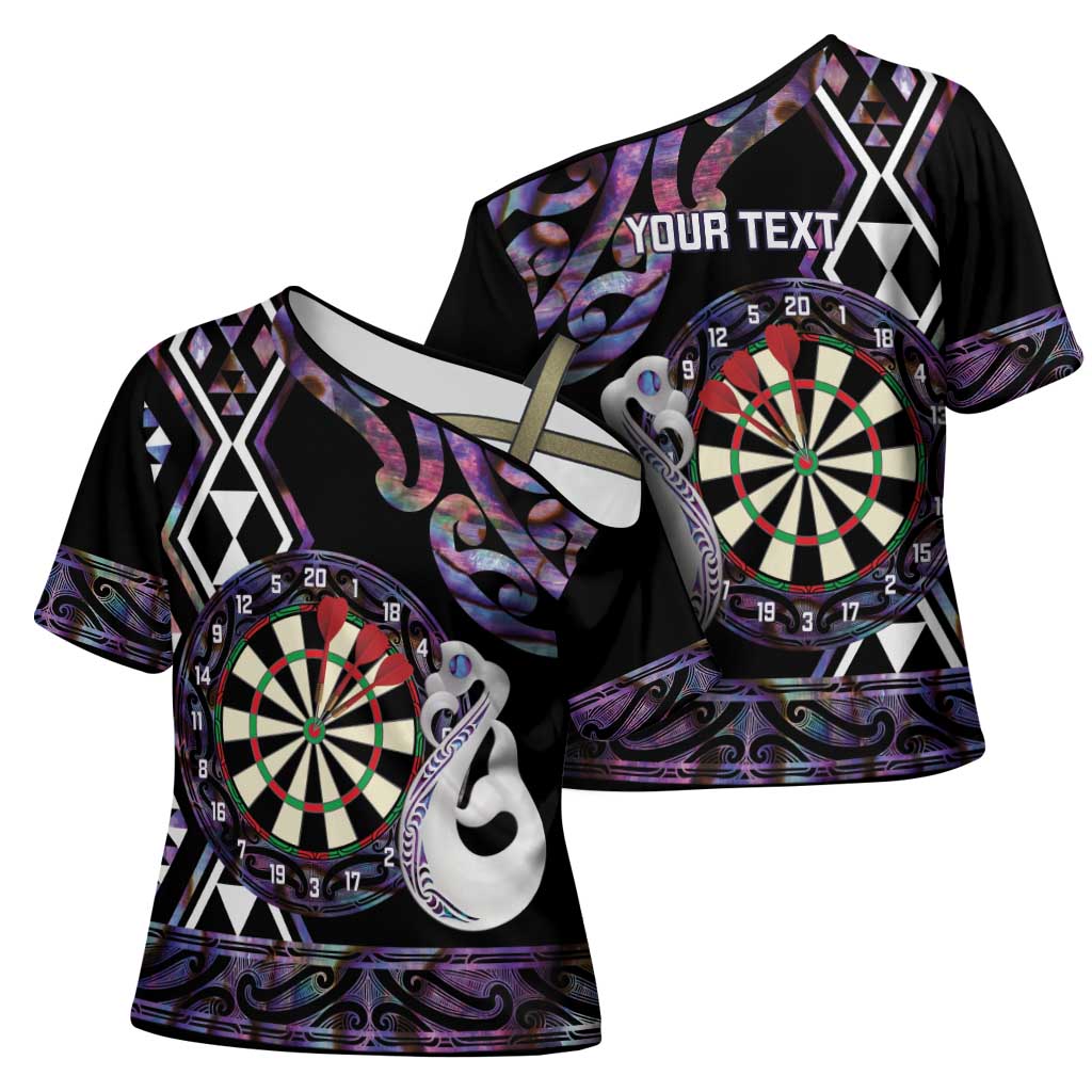 Personalised New Zealand Darts Cross Shoulder Shirt Ngutukaka Manaia Taniko Luxury Purple - Aussie Hoodie