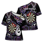 Personalised New Zealand Darts Cross Shoulder Shirt Ngutukaka Manaia Taniko Luxury Purple - Aussie Hoodie