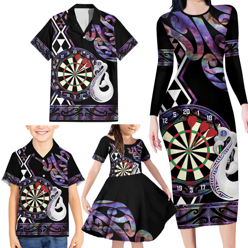 Personalised New Zealand Darts Family Matching Long Sleeve Bodycon Dress and Hawaiian Shirt Ngutukaka Manaia Taniko Luxury Purple - Aussie Hoodie