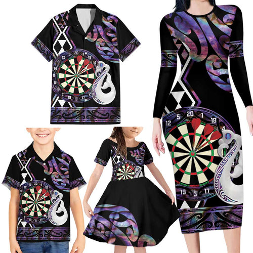 Personalised New Zealand Darts Family Matching Long Sleeve Bodycon Dress and Hawaiian Shirt Ngutukaka Manaia Taniko Luxury Purple - Aussie Hoodie