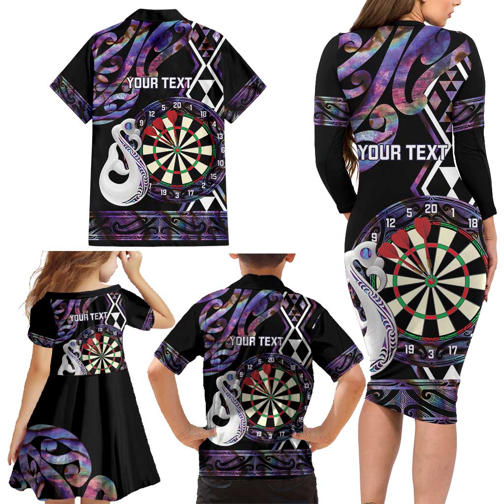 Personalised New Zealand Darts Family Matching Long Sleeve Bodycon Dress and Hawaiian Shirt Ngutukaka Manaia Taniko Luxury Purple - Aussie Hoodie