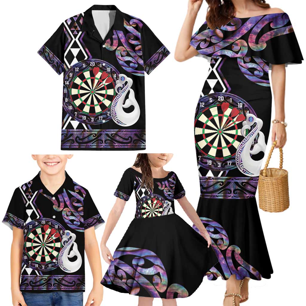 Personalised New Zealand Darts Family Matching Mermaid Dress and Hawaiian Shirt Ngutukaka Manaia Taniko Luxury Purple - Aussie Hoodie
