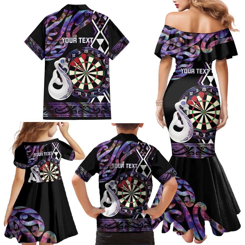 Personalised New Zealand Darts Family Matching Mermaid Dress and Hawaiian Shirt Ngutukaka Manaia Taniko Luxury Purple - Aussie Hoodie