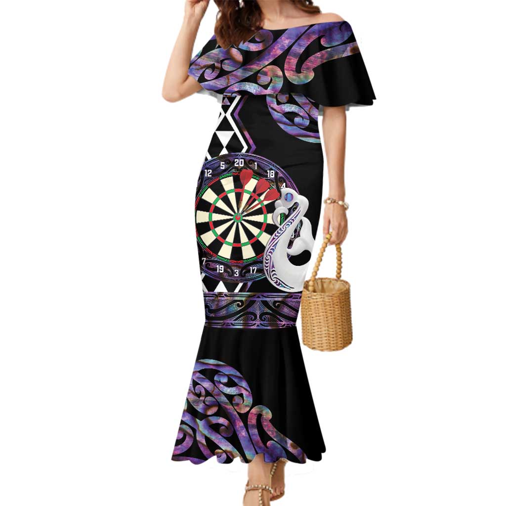 Personalised New Zealand Darts Family Matching Mermaid Dress and Hawaiian Shirt Ngutukaka Manaia Taniko Luxury Purple - Aussie Hoodie