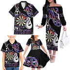 Personalised New Zealand Darts Family Matching Off The Shoulder Long Sleeve Dress and Hawaiian Shirt Ngutukaka Manaia Taniko Luxury Purple - Aussie Hoodie
