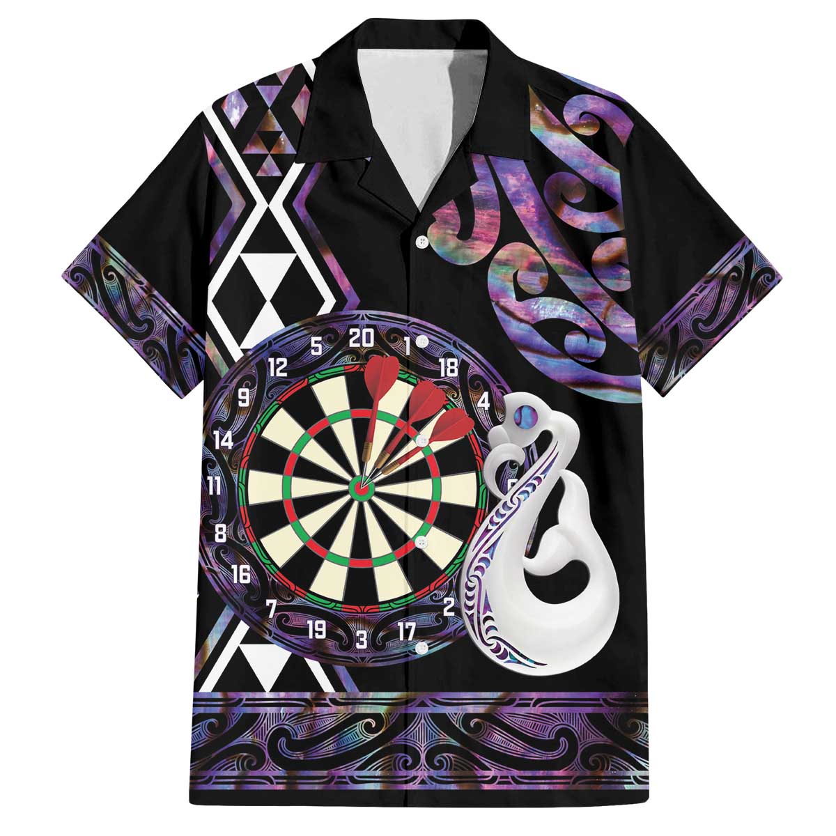 Personalised New Zealand Darts Family Matching Off The Shoulder Long Sleeve Dress and Hawaiian Shirt Ngutukaka Manaia Taniko Luxury Purple - Aussie Hoodie