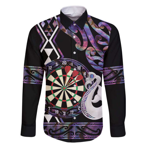 Personalised New Zealand Darts Family Matching Off The Shoulder Long Sleeve Dress and Hawaiian Shirt Ngutukaka Manaia Taniko Luxury Purple - Aussie Hoodie
