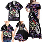 Personalised New Zealand Darts Family Matching Off Shoulder Maxi Dress and Hawaiian Shirt Ngutukaka Manaia Taniko Luxury Purple - Aussie Hoodie