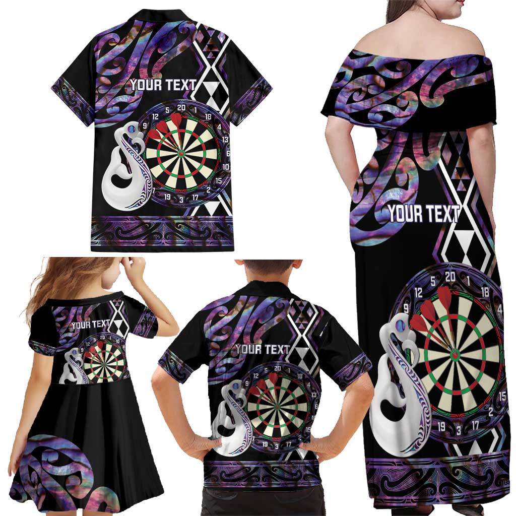 Personalised New Zealand Darts Family Matching Off Shoulder Maxi Dress and Hawaiian Shirt Ngutukaka Manaia Taniko Luxury Purple - Aussie Hoodie