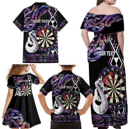Personalised New Zealand Darts Family Matching Off Shoulder Maxi Dress and Hawaiian Shirt Ngutukaka Manaia Taniko Luxury Purple - Aussie Hoodie