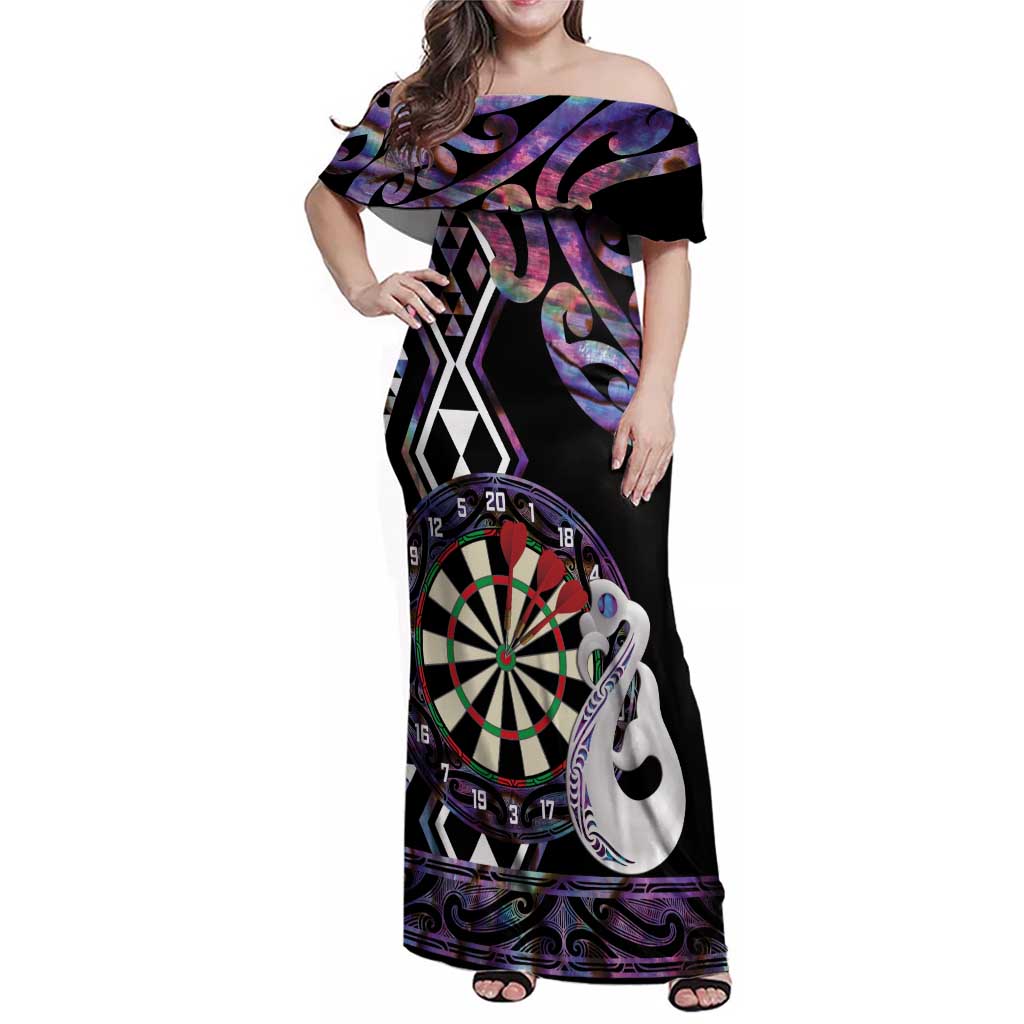 Personalised New Zealand Darts Family Matching Off Shoulder Maxi Dress and Hawaiian Shirt Ngutukaka Manaia Taniko Luxury Purple - Aussie Hoodie
