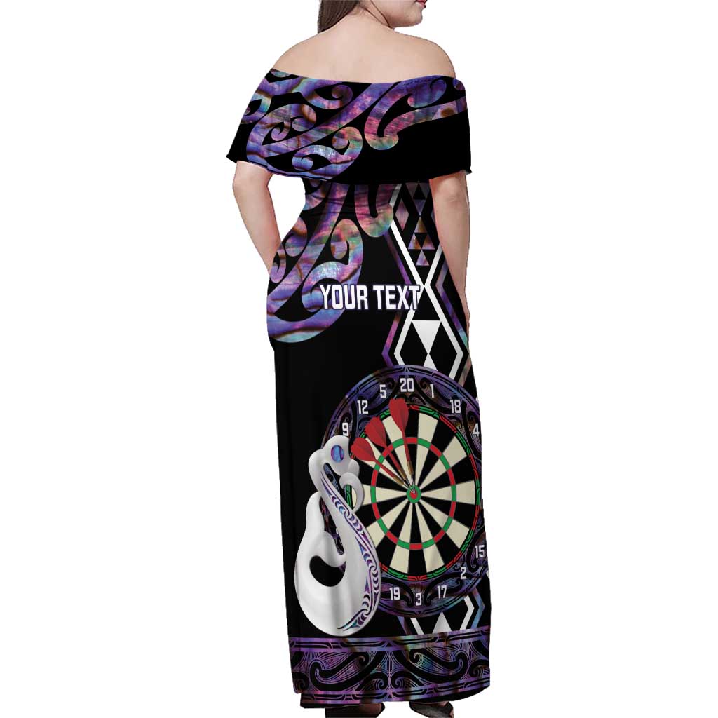 Personalised New Zealand Darts Family Matching Off Shoulder Maxi Dress and Hawaiian Shirt Ngutukaka Manaia Taniko Luxury Purple - Aussie Hoodie