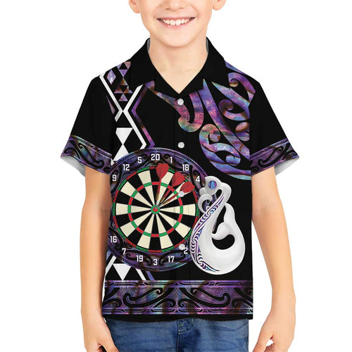 Personalised New Zealand Darts Family Matching Off Shoulder Maxi Dress and Hawaiian Shirt Ngutukaka Manaia Taniko Luxury Purple - Aussie Hoodie