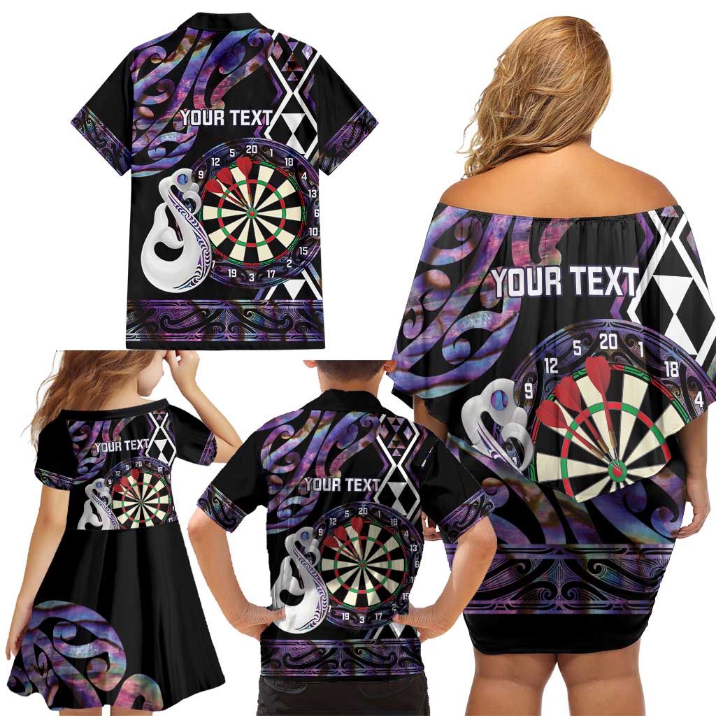 Personalised New Zealand Darts Family Matching Off Shoulder Short Dress and Hawaiian Shirt Ngutukaka Manaia Taniko Luxury Purple - Aussie Hoodie