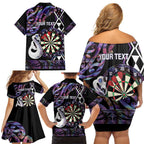 Personalised New Zealand Darts Family Matching Off Shoulder Short Dress and Hawaiian Shirt Ngutukaka Manaia Taniko Luxury Purple - Aussie Hoodie