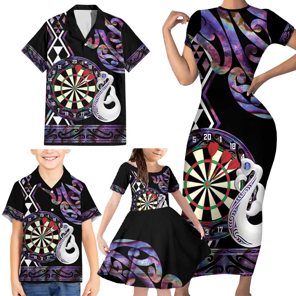 Personalised New Zealand Darts Family Matching Short Sleeve Bodycon Dress and Hawaiian Shirt Ngutukaka Manaia Taniko Luxury Purple - Aussie Hoodie