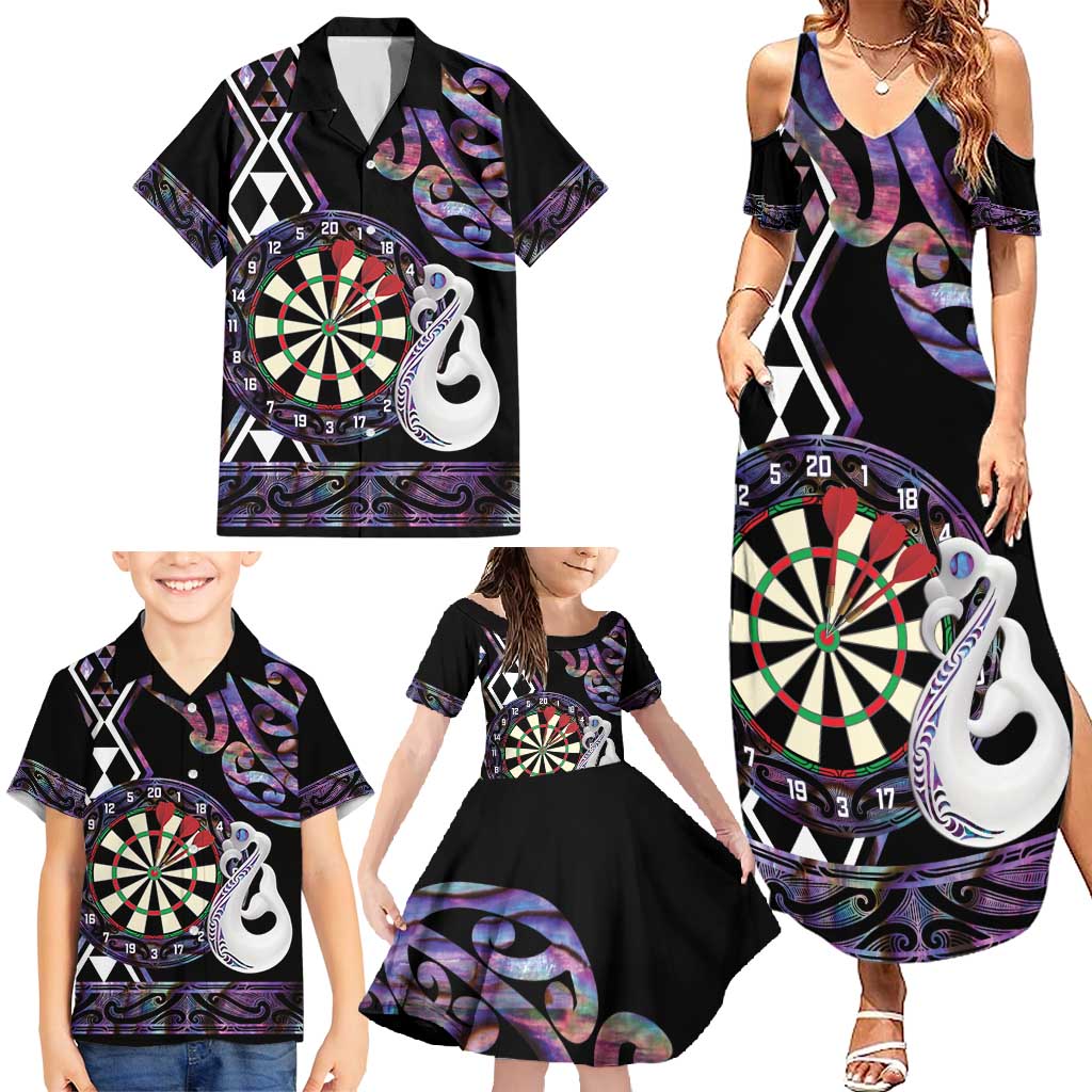 Personalised New Zealand Darts Family Matching Summer Maxi Dress and Hawaiian Shirt Ngutukaka Manaia Taniko Luxury Purple - Aussie Hoodie