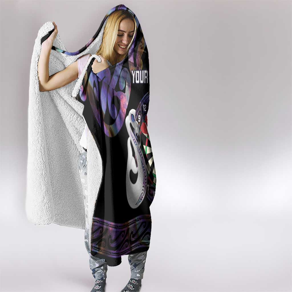Personalised New Zealand Darts Hooded Blanket Ngutukaka Manaia Taniko Luxury Purple - Aussie Hoodie