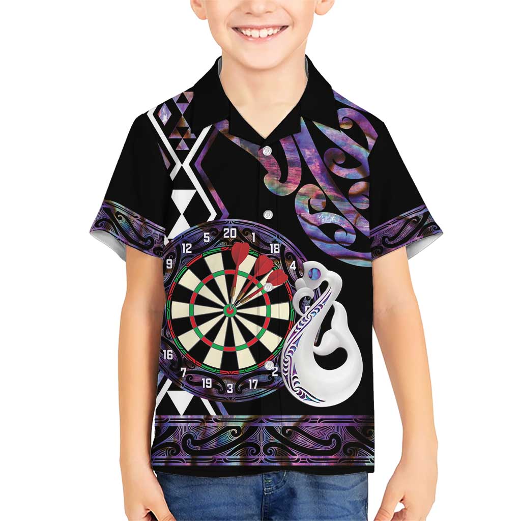 Personalised New Zealand Darts Kid Hawaiian Shirt Ngutukaka Manaia Taniko Luxury Purple - Aussie Hoodie