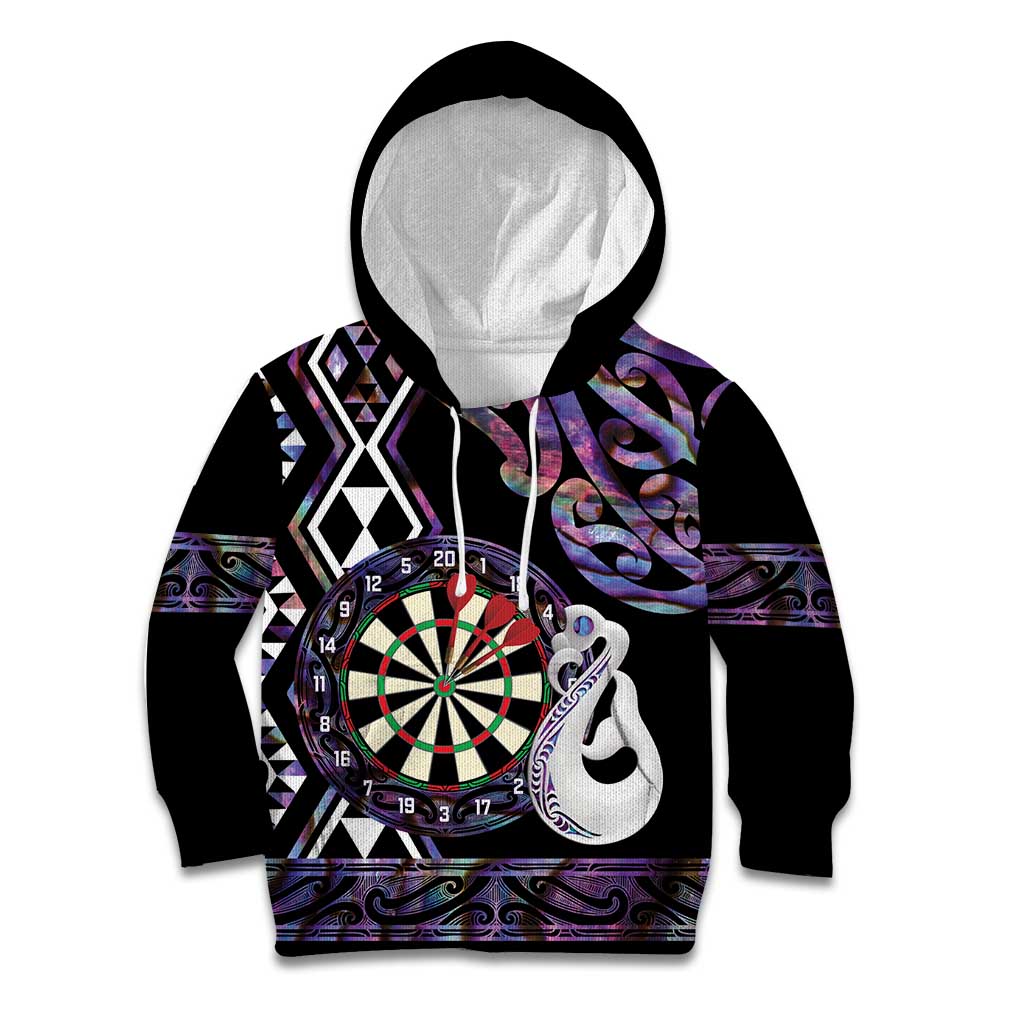 Personalised New Zealand Darts Kid Hoodie Ngutukaka Manaia Taniko Luxury Purple - Aussie Hoodie