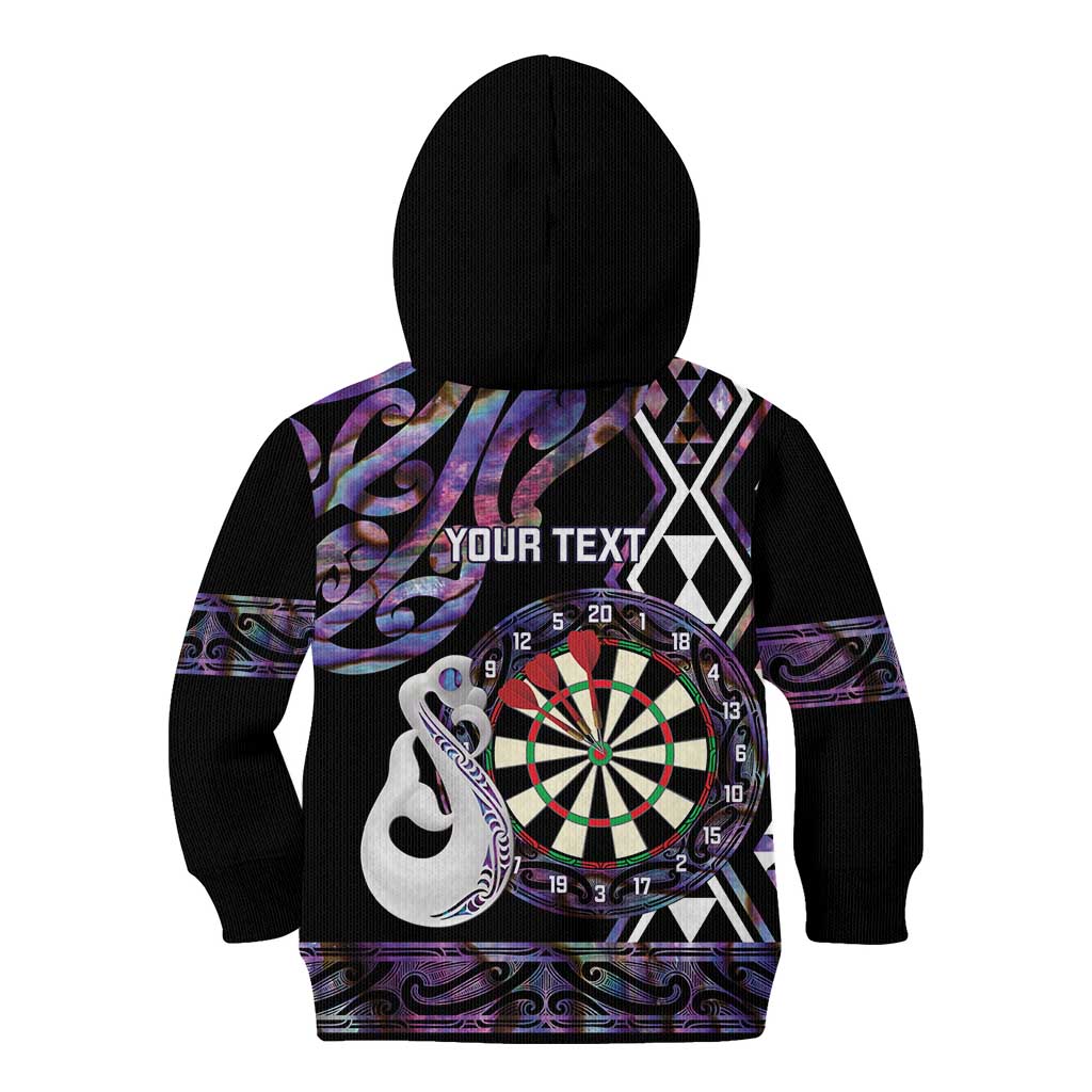 Personalised New Zealand Darts Kid Hoodie Ngutukaka Manaia Taniko Luxury Purple - Aussie Hoodie