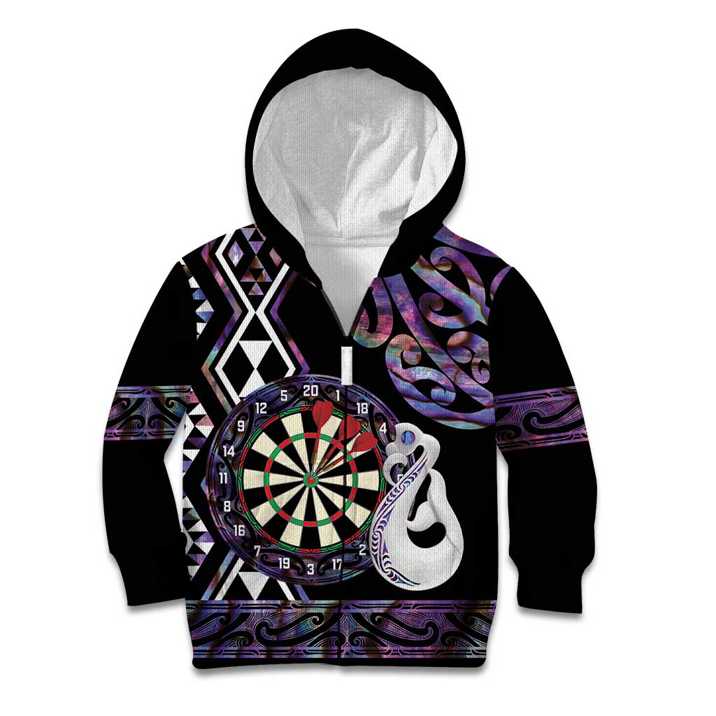 Personalised New Zealand Darts Kid Hoodie Ngutukaka Manaia Taniko Luxury Purple - Aussie Hoodie