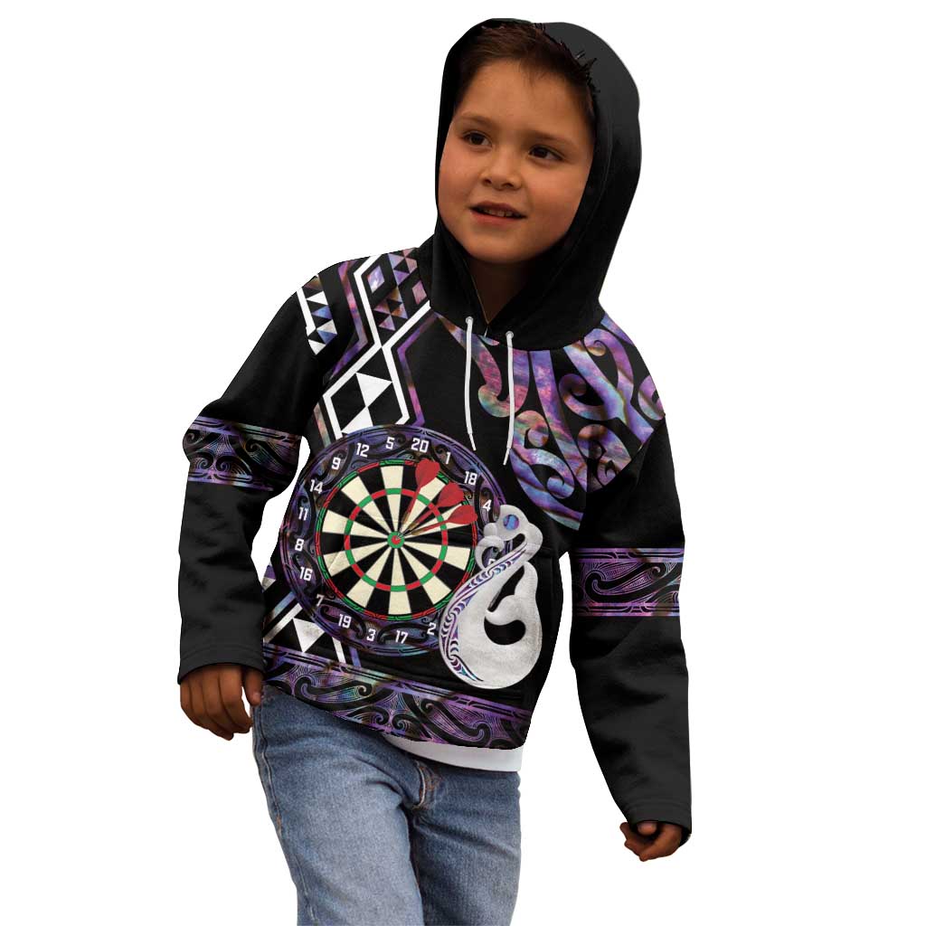 Personalised New Zealand Darts Kid Hoodie Ngutukaka Manaia Taniko Luxury Purple - Aussie Hoodie