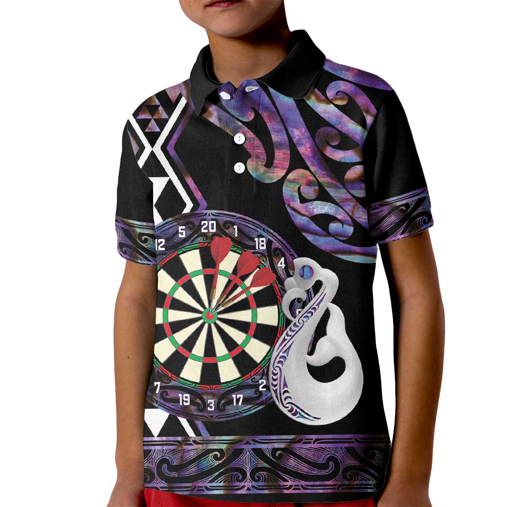 Personalised New Zealand Darts Kid Polo Shirt Ngutukaka Manaia Taniko Luxury Purple - Aussie Hoodie