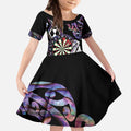 Personalised New Zealand Darts Kid Short Sleeve Dress Ngutukaka Manaia Taniko Luxury Purple - Aussie Hoodie