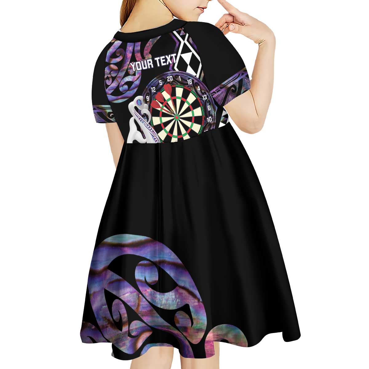 Personalised New Zealand Darts Kid Short Sleeve Dress Ngutukaka Manaia Taniko Luxury Purple - Aussie Hoodie