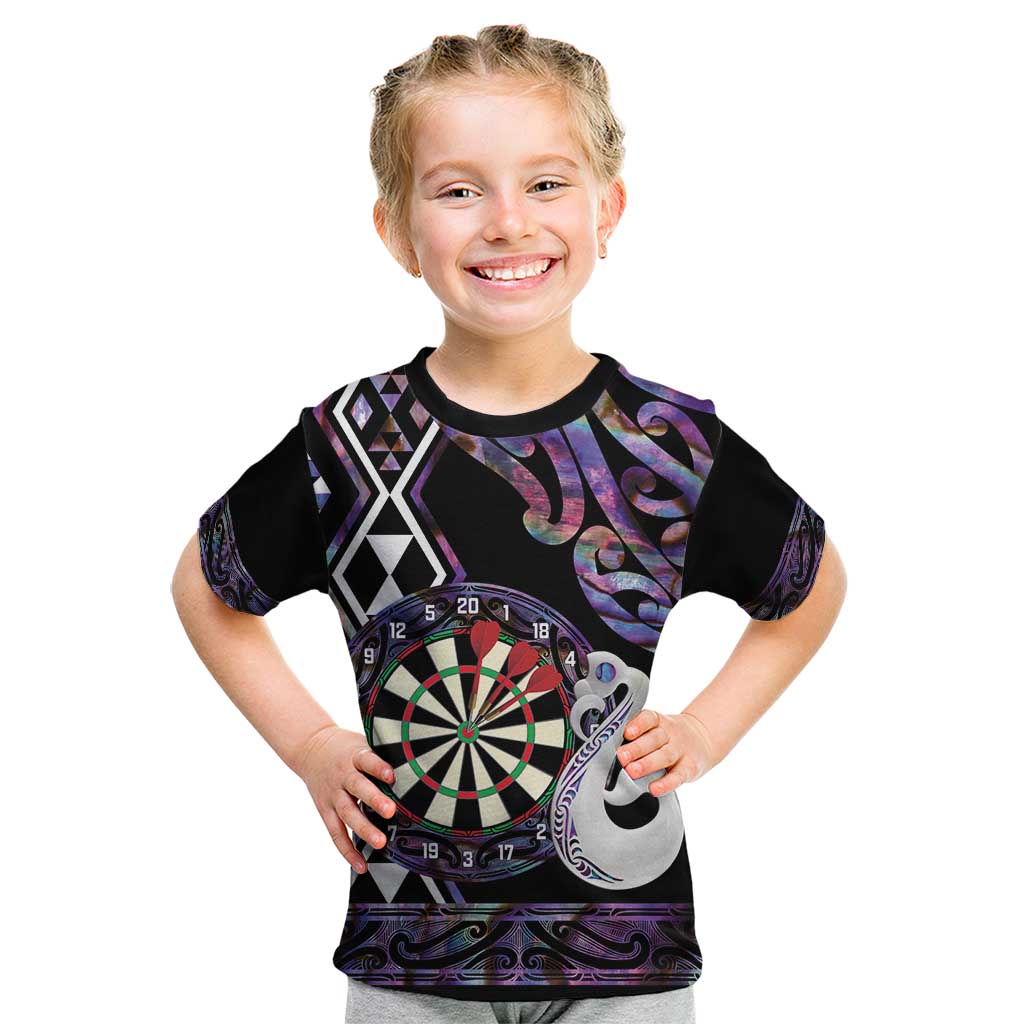 Personalised New Zealand Darts Kid T Shirt Ngutukaka Manaia Taniko Luxury Purple - Aussie Hoodie