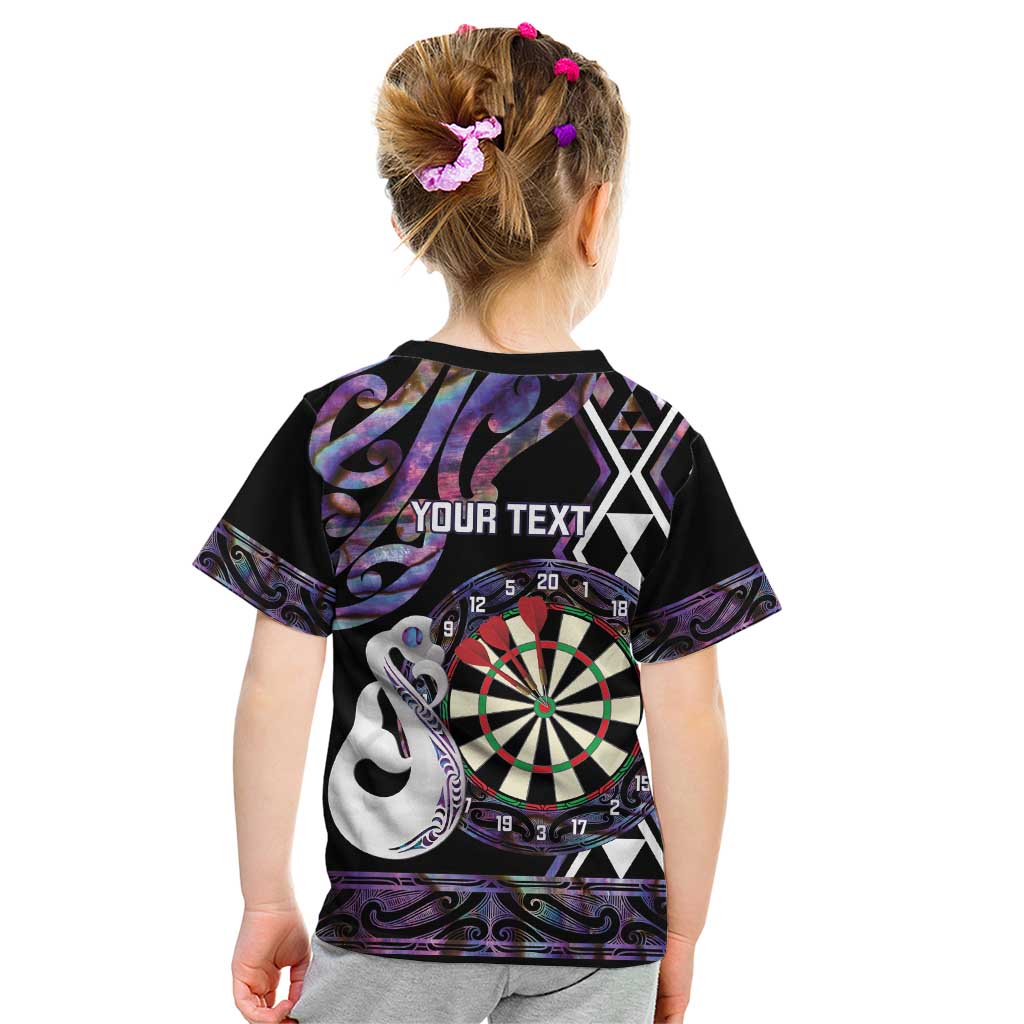 Personalised New Zealand Darts Kid T Shirt Ngutukaka Manaia Taniko Luxury Purple - Aussie Hoodie