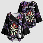 Personalised New Zealand Darts Kimono Sleeve Blouse Ngutukaka Manaia Taniko Luxury Purple - Aussie Hoodie