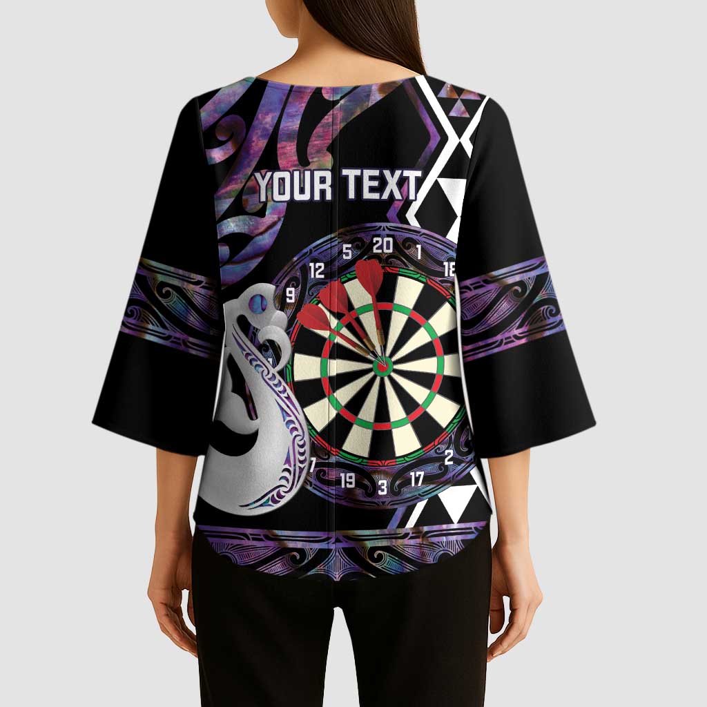 Personalised New Zealand Darts Kimono Sleeve Blouse Ngutukaka Manaia Taniko Luxury Purple - Aussie Hoodie